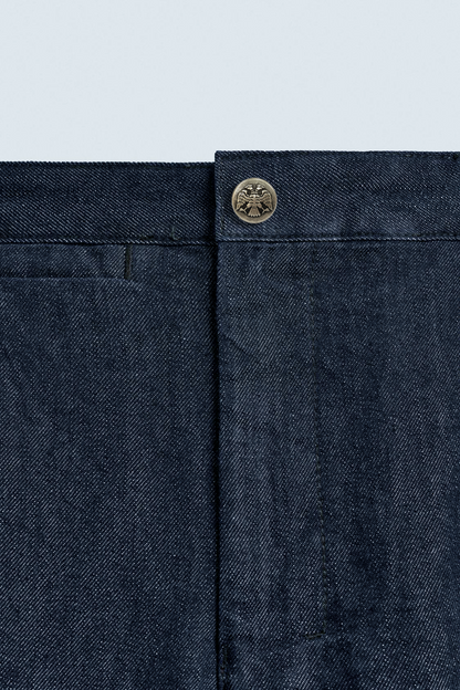 DENIM PLEATED TROUSERS