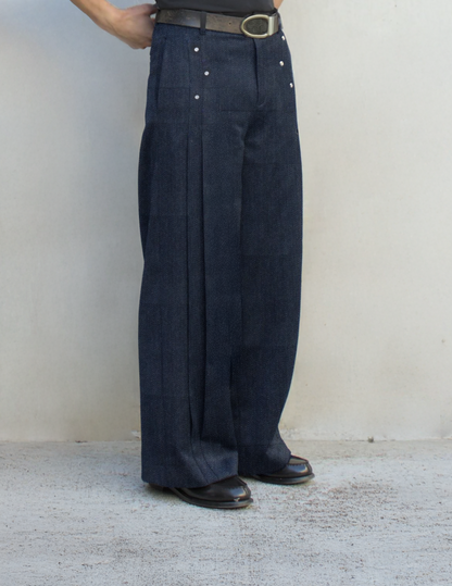 DENIM PLEATED TROUSERS