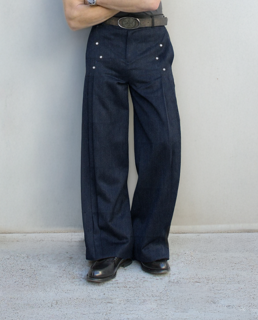 DENIM PLEATED TROUSERS