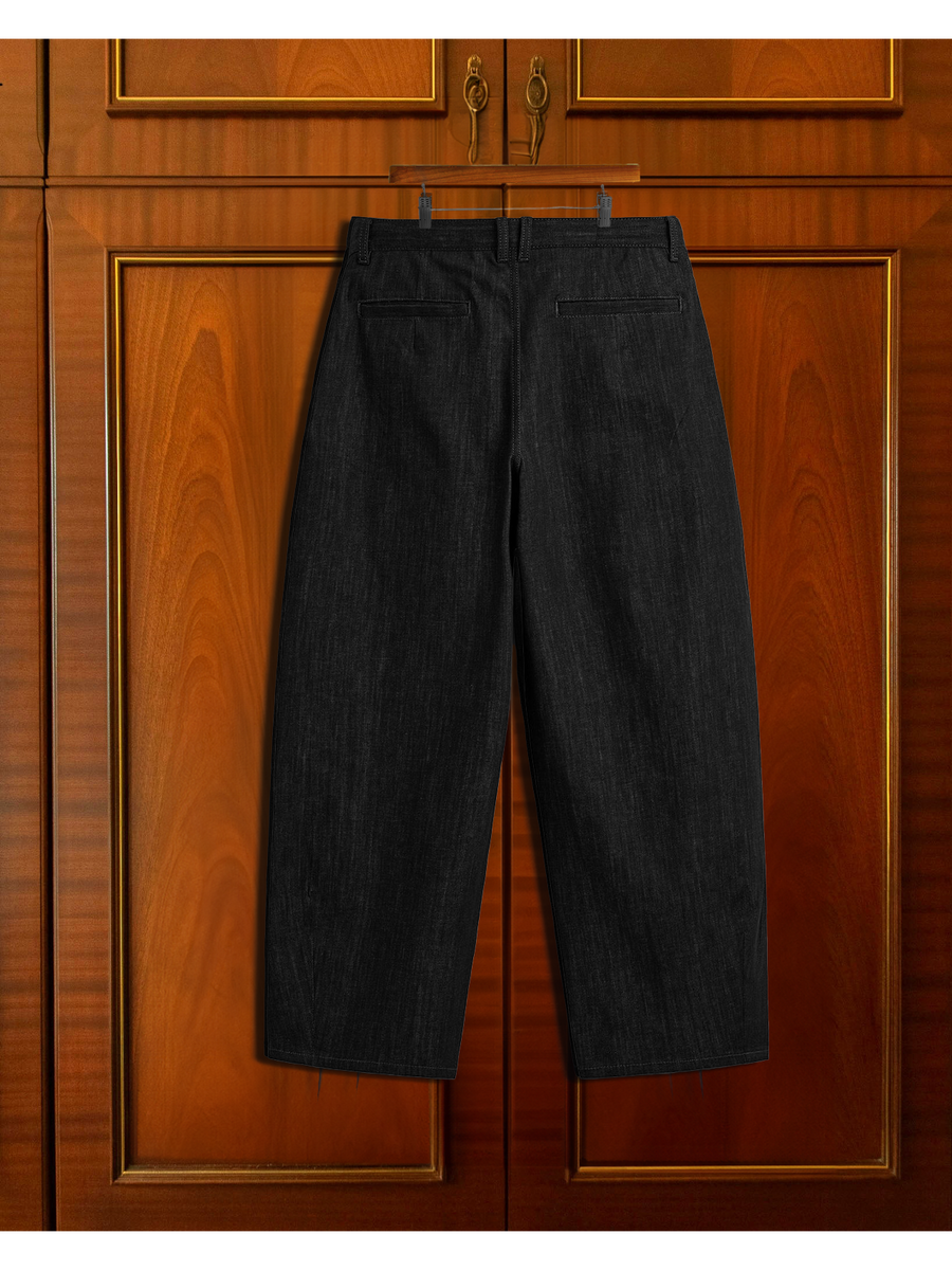 DENIM PLEATED TROUSERS - Black