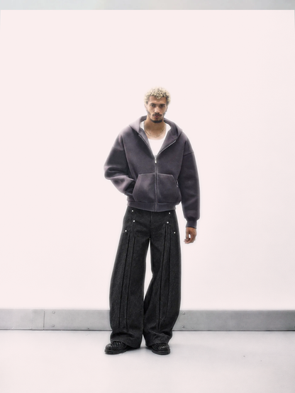 DENIM PLEATED TROUSERS - Black