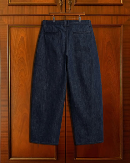 DENIM PLEATED TROUSERS