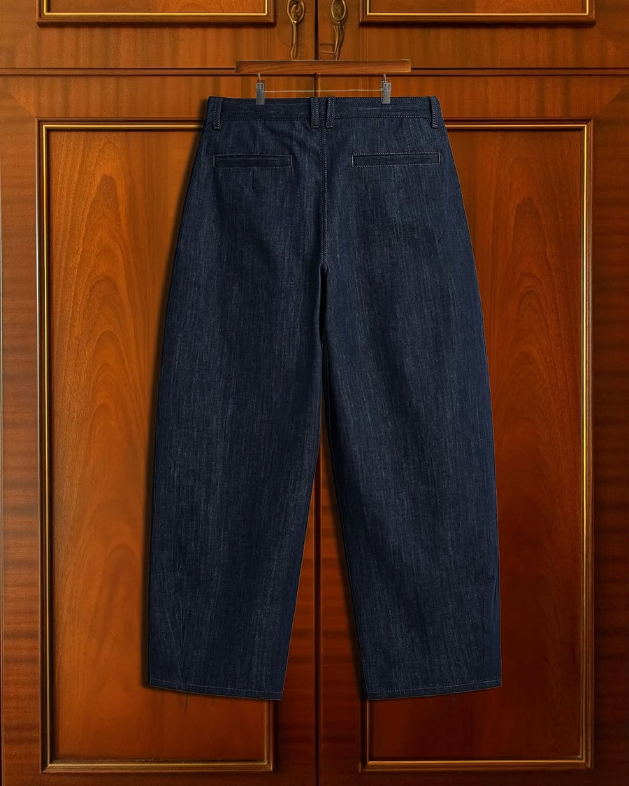 DENIM PLEATED TROUSERS