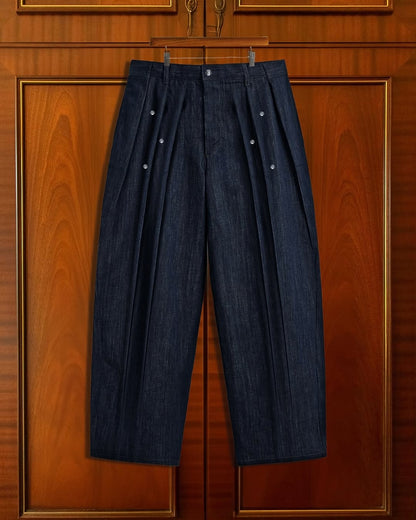 DENIM PLEATED TROUSERS